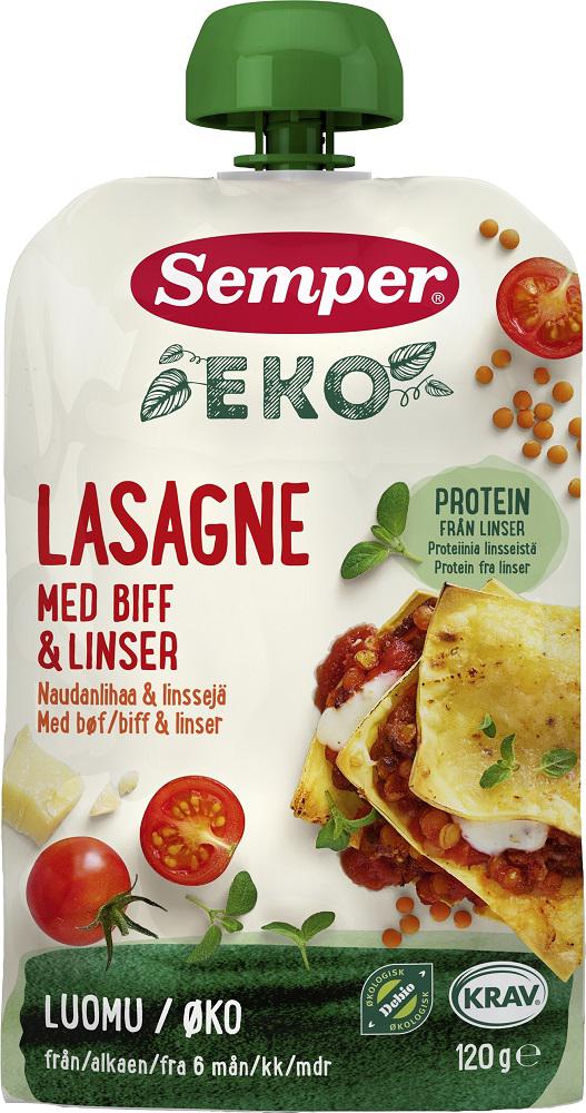 Lasagne, naudanlihaa ja linssejä 6kk luomu Semper Eko 6 x 120g -  Annospakkaukset yli 6kk | Luomun tarina